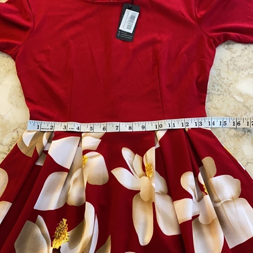 NWT Red Floral Fit & Flair Dress - Picture 15 of 15